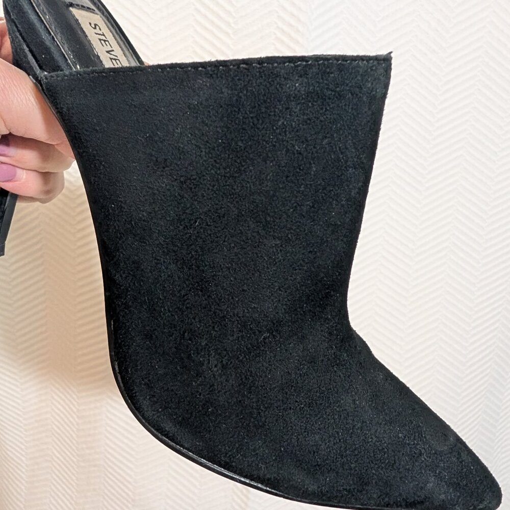 Steve Madden Darlene Black Suede Stiletto Mules Pointy Toe High Heels Size 8 - Picture 4 of 11